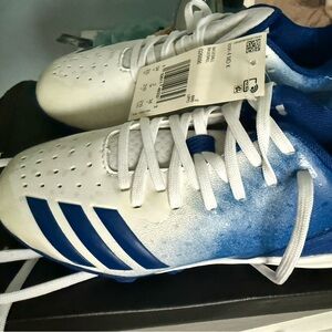 Adidas White and Blue Athletic Cleats